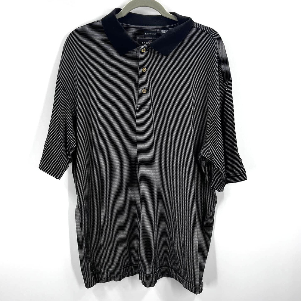 Consensus Golf Black White Striped Polo Short Sleeve Double Mercerized Men's XL